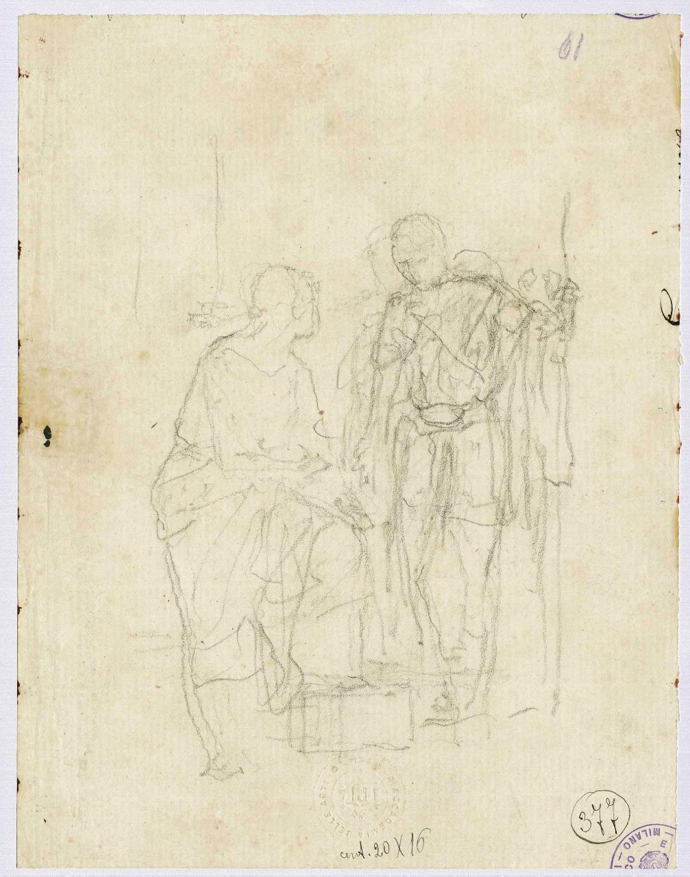 Schizzi di figure in conversazione, figure maschili (disegno) di Hayez, Francesco (metà sec. XIX)