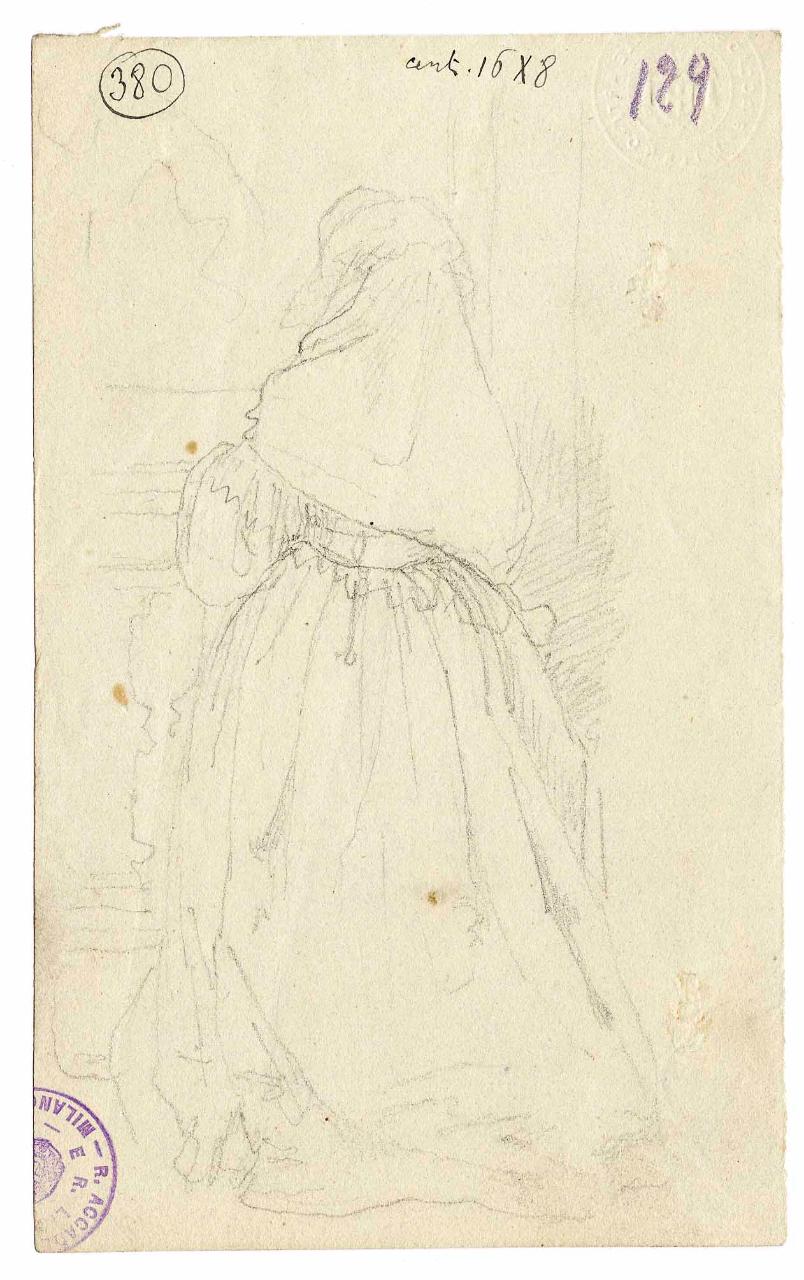 Studio di donna inginocchiata, vista da tergo, figura femminile (disegno) di Hayez, Francesco (metà sec. XIX)