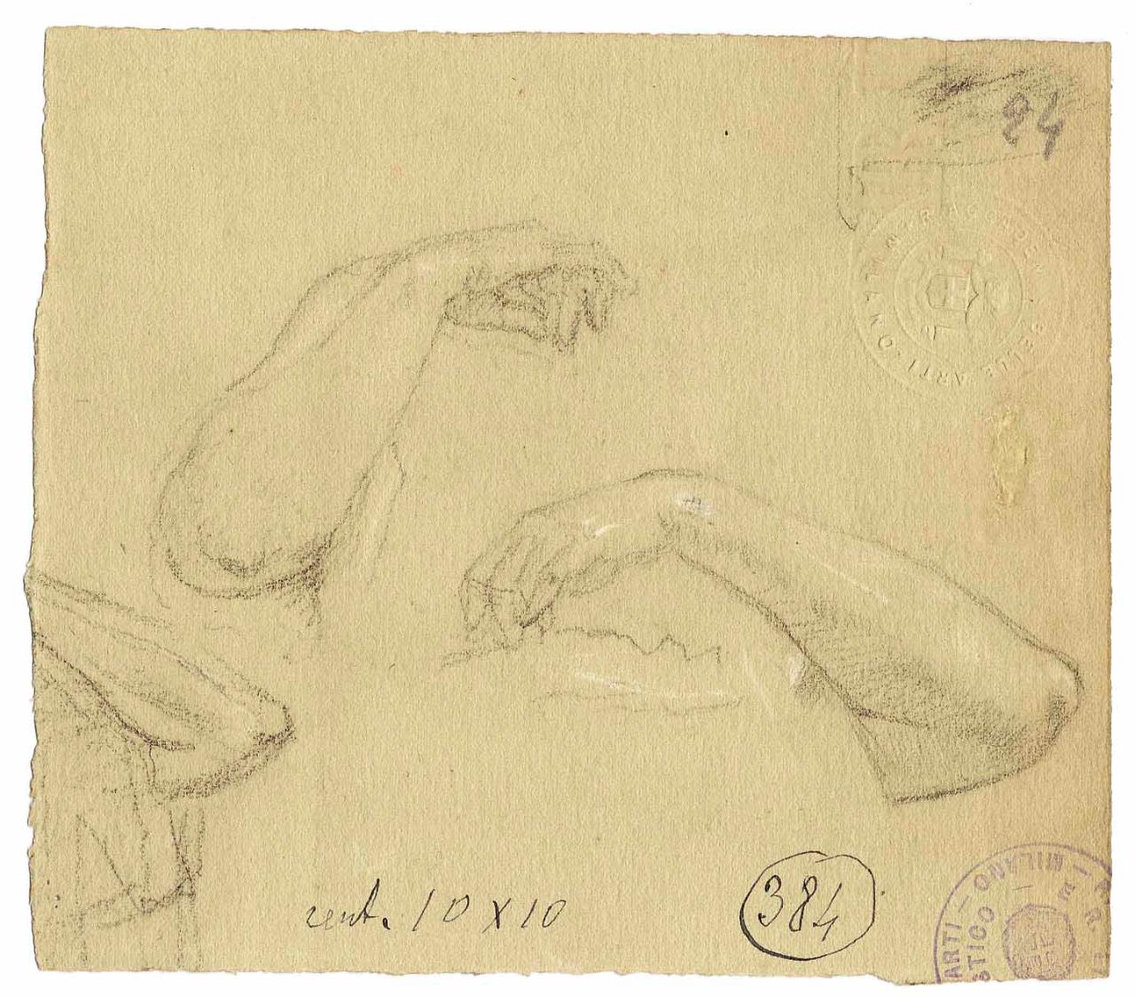 Studi di avambracci e mani/ Schizzo di testina in profilo, avambracci e mani | testa (disegno) di Hayez, Francesco (metà sec. XIX)