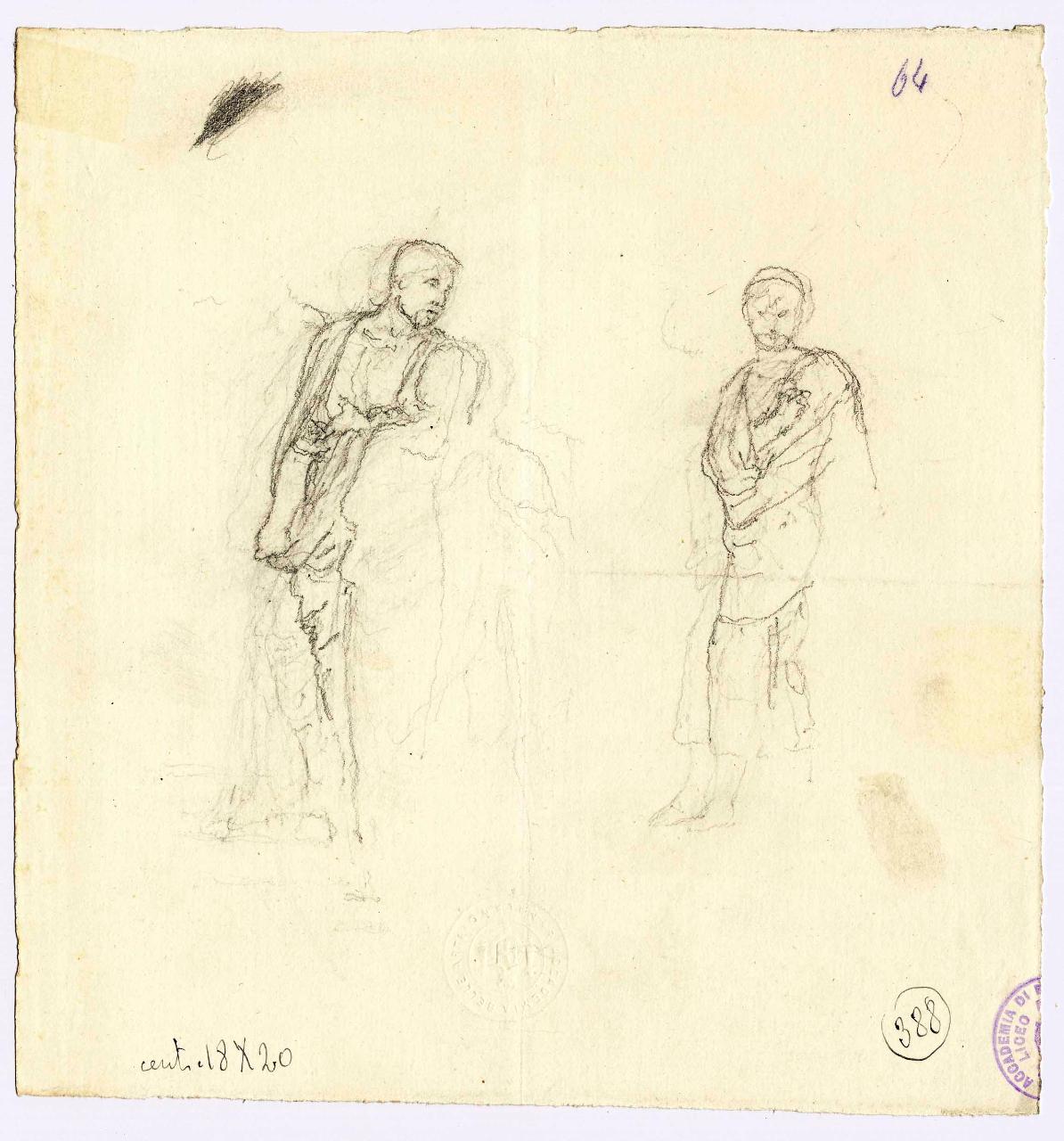 Schizzo di due figure virili, figure maschili (disegno) di Hayez, Francesco (metà sec. XIX)