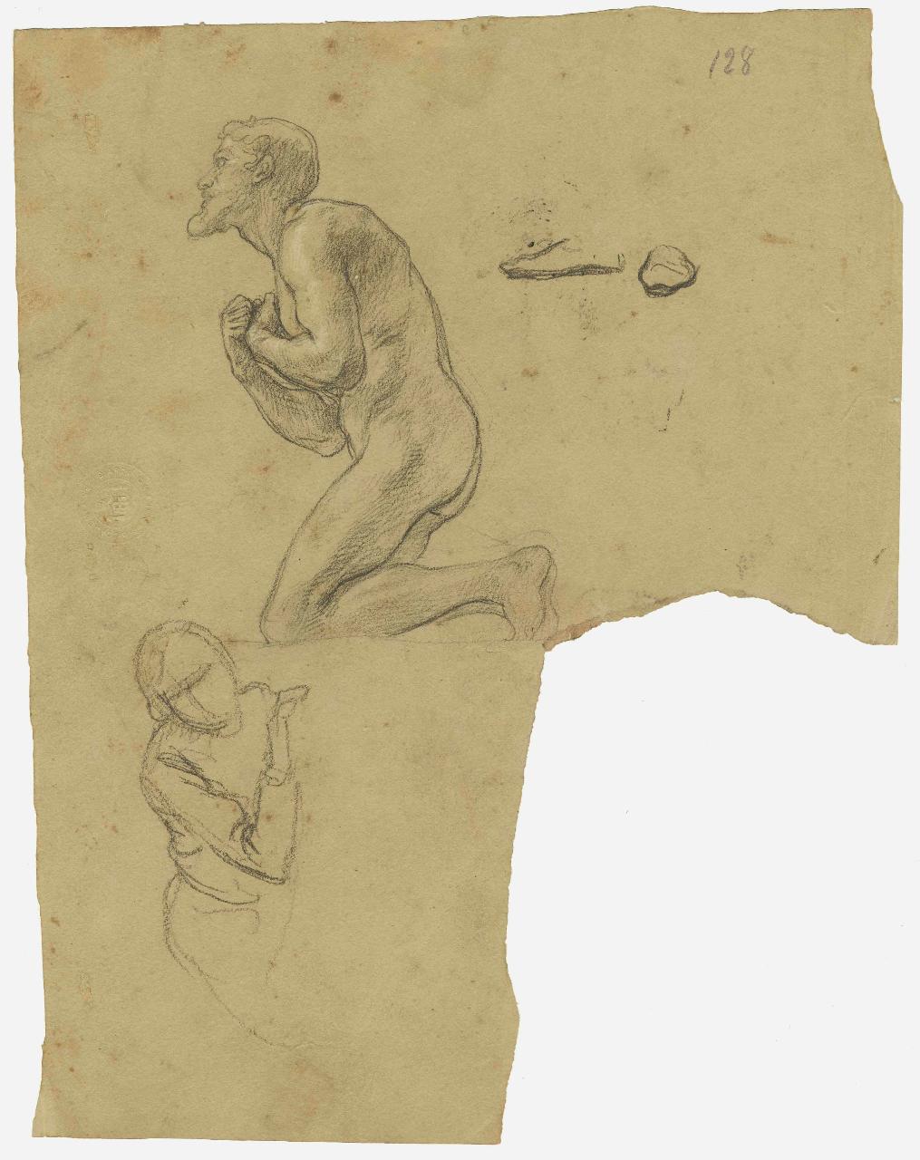 Ignudo orante e schizzi varii, figure maschili (disegno) di Hayez, Francesco (metà sec. XIX)
