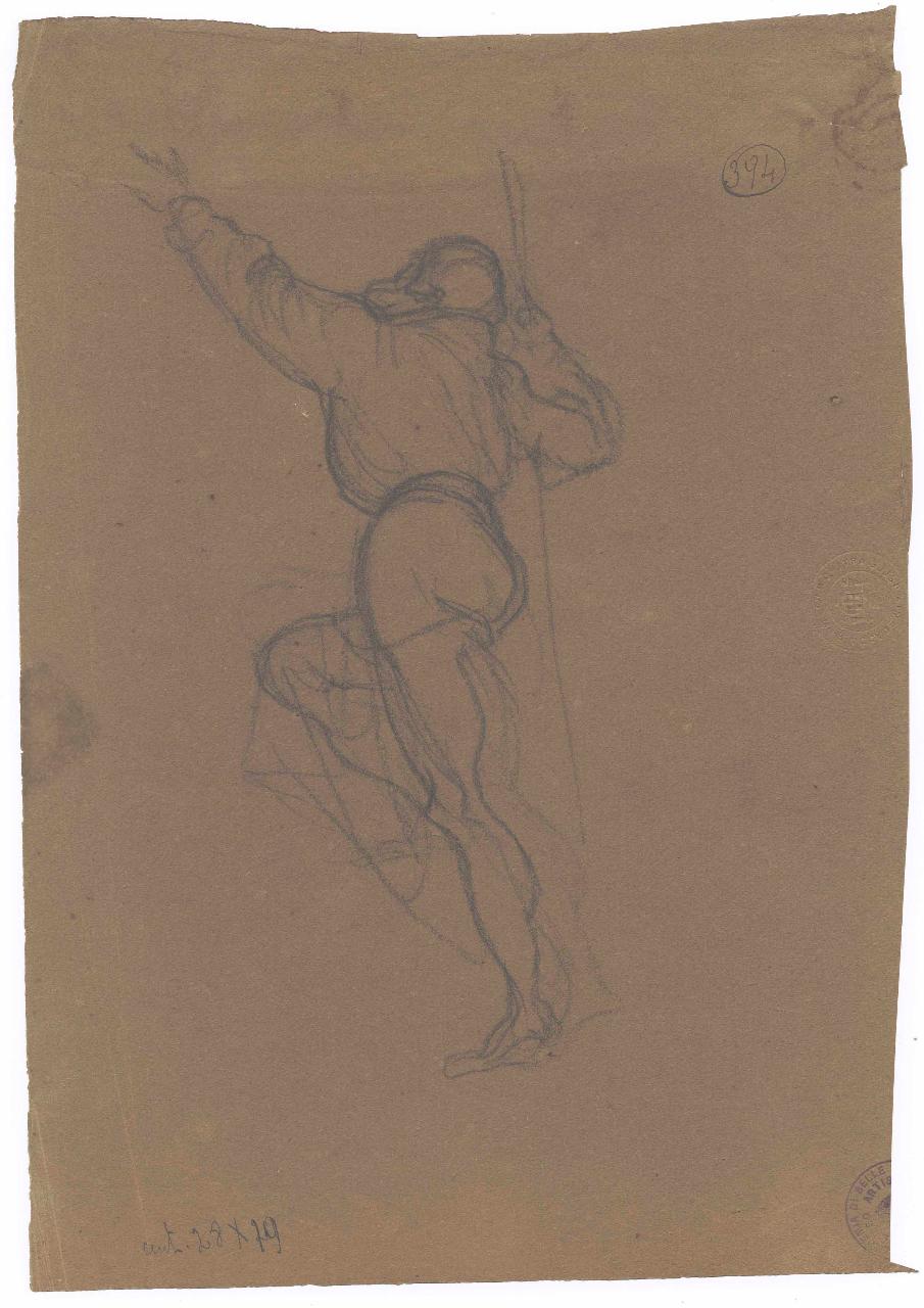 Figura di giovane da tergo/ Studi di uomini d'arme, figura maschile | figure maschili (disegno) di Hayez, Francesco (metà sec. XIX)