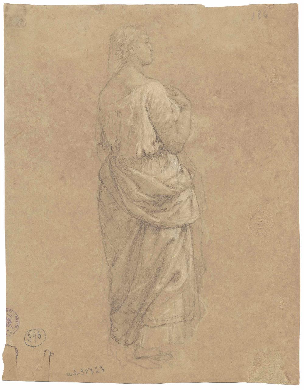 Donna all'impiedi, figura femminile (disegno) di Hayez, Francesco (metà sec. XIX)