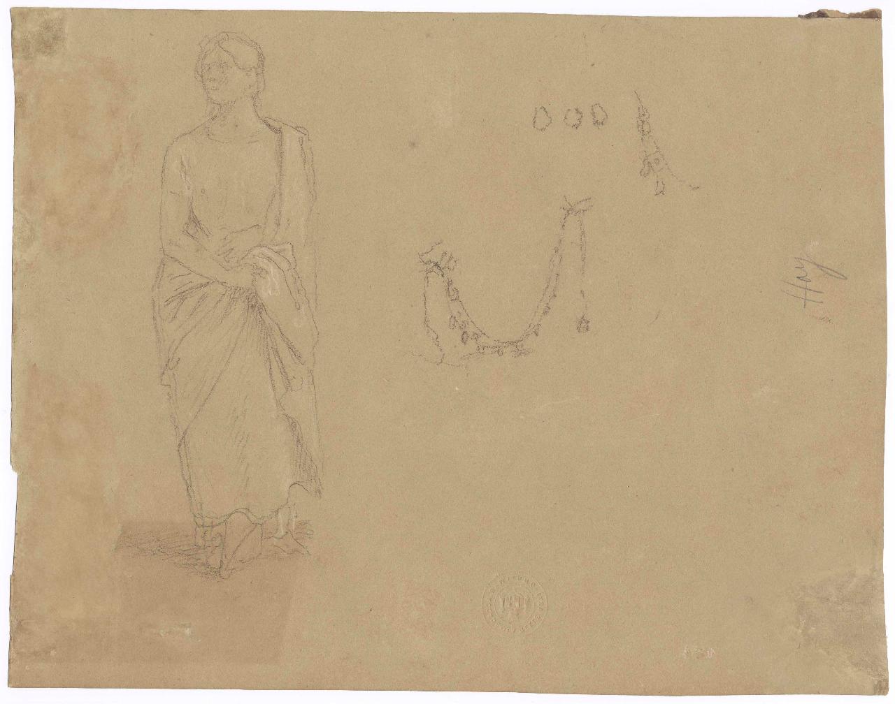 Donna con mantello, figura femminile (disegno) di Hayez, Francesco (metà sec. XIX)