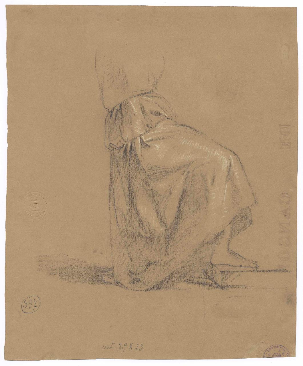 Studi di panneggi, panneggio (disegno) di Hayez, Francesco (metà sec. XIX)