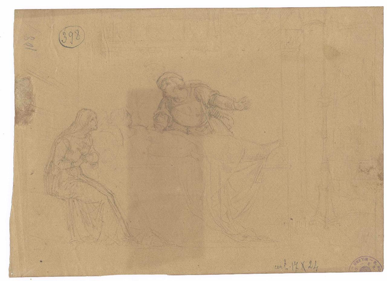 Studio per "Romeo al letto di morte di Giulietta", Romeo e Giulietta (disegno) di Hayez, Francesco (metà sec. XIX)