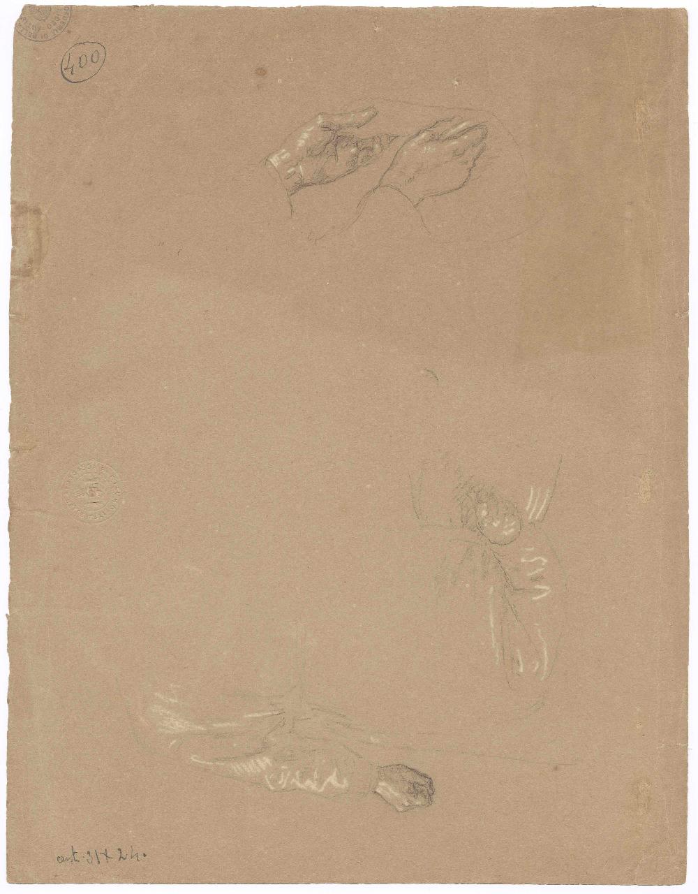 Schizzi di figura e studi di mani, figure e mani (disegno) di Hayez, Francesco (metà sec. XIX)