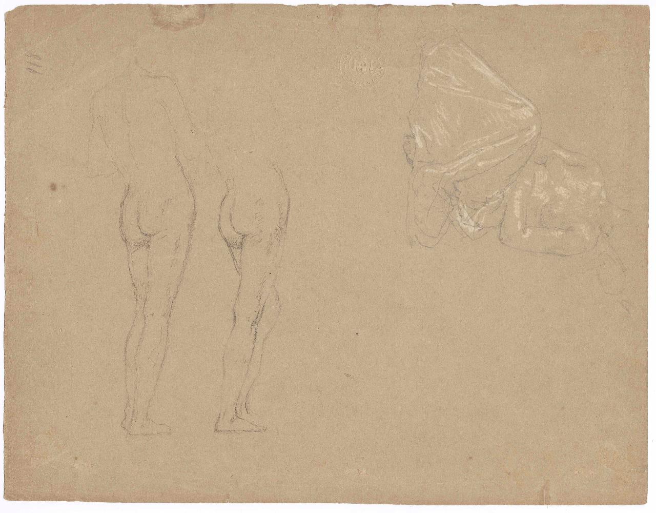 Studio per autoritratto (?); Studi di nudi femminili e figure di donna seduta, figure femminili e ritratto (disegno) di Hayez, Francesco (metà sec. XIX)