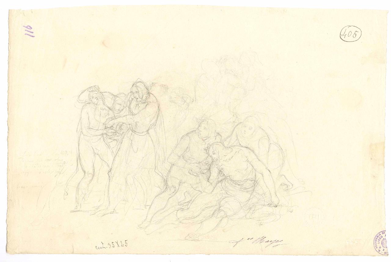 Studi per la "Distruzione del Tempio di Gerusalemme", figure maschili (disegno) di Hayez, Francesco (metà sec. XIX)