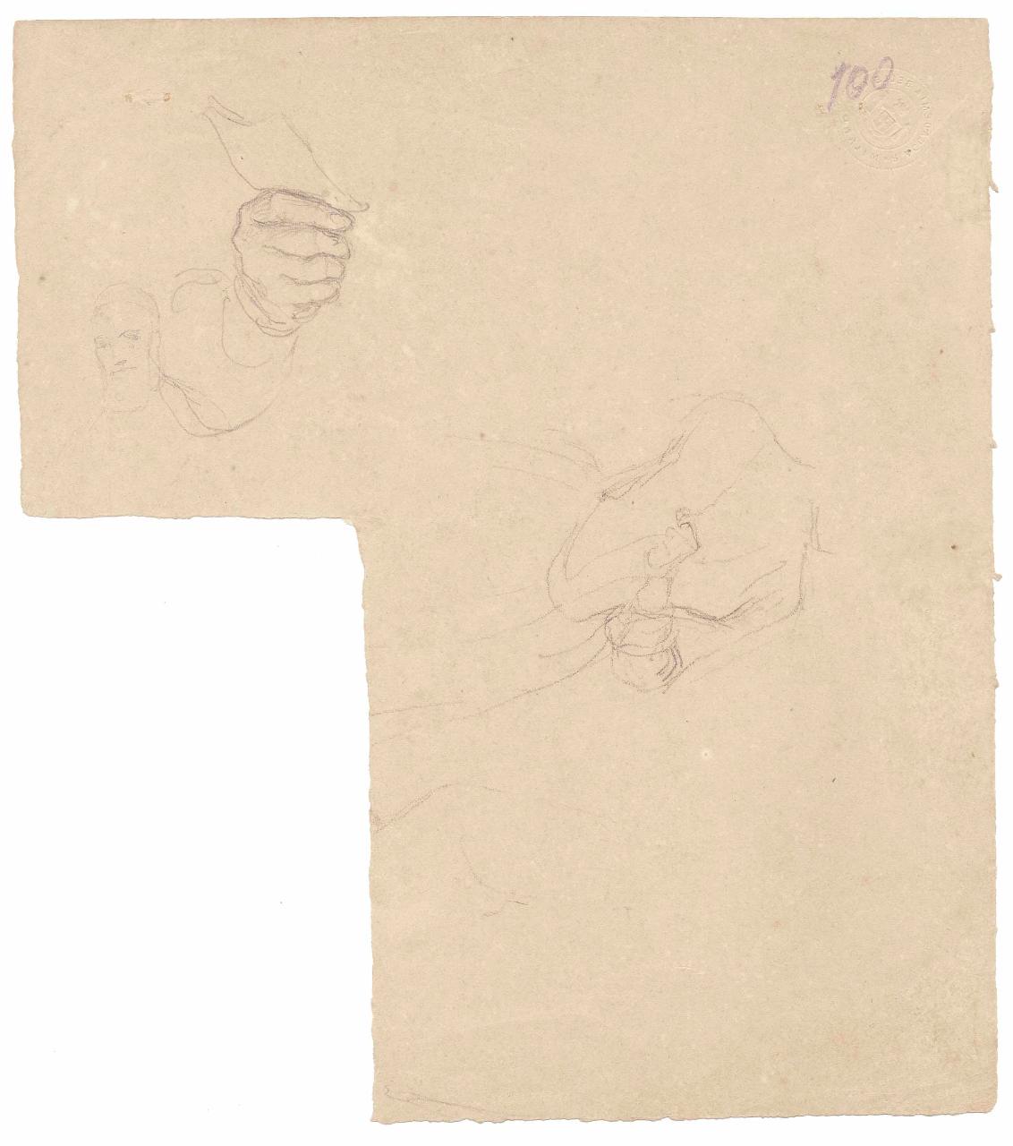 Schizzo di donna in costume quattrocentesco, braccia e mani, figura femminile, braccia, mano, testa (disegno) di Hayez, Francesco (metà sec. XIX)