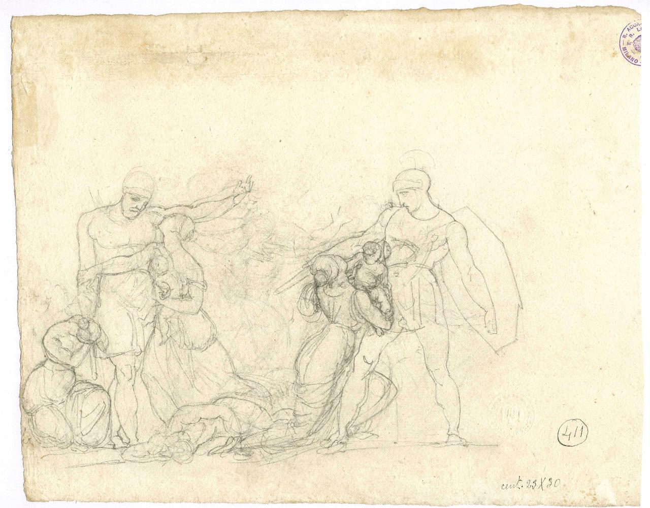 Studio per la "Distruzione del Tempio di Gerusalemme", Distruzione del Tempio di Gerusalemme (disegno) di Hayez, Francesco (metà sec. XIX)