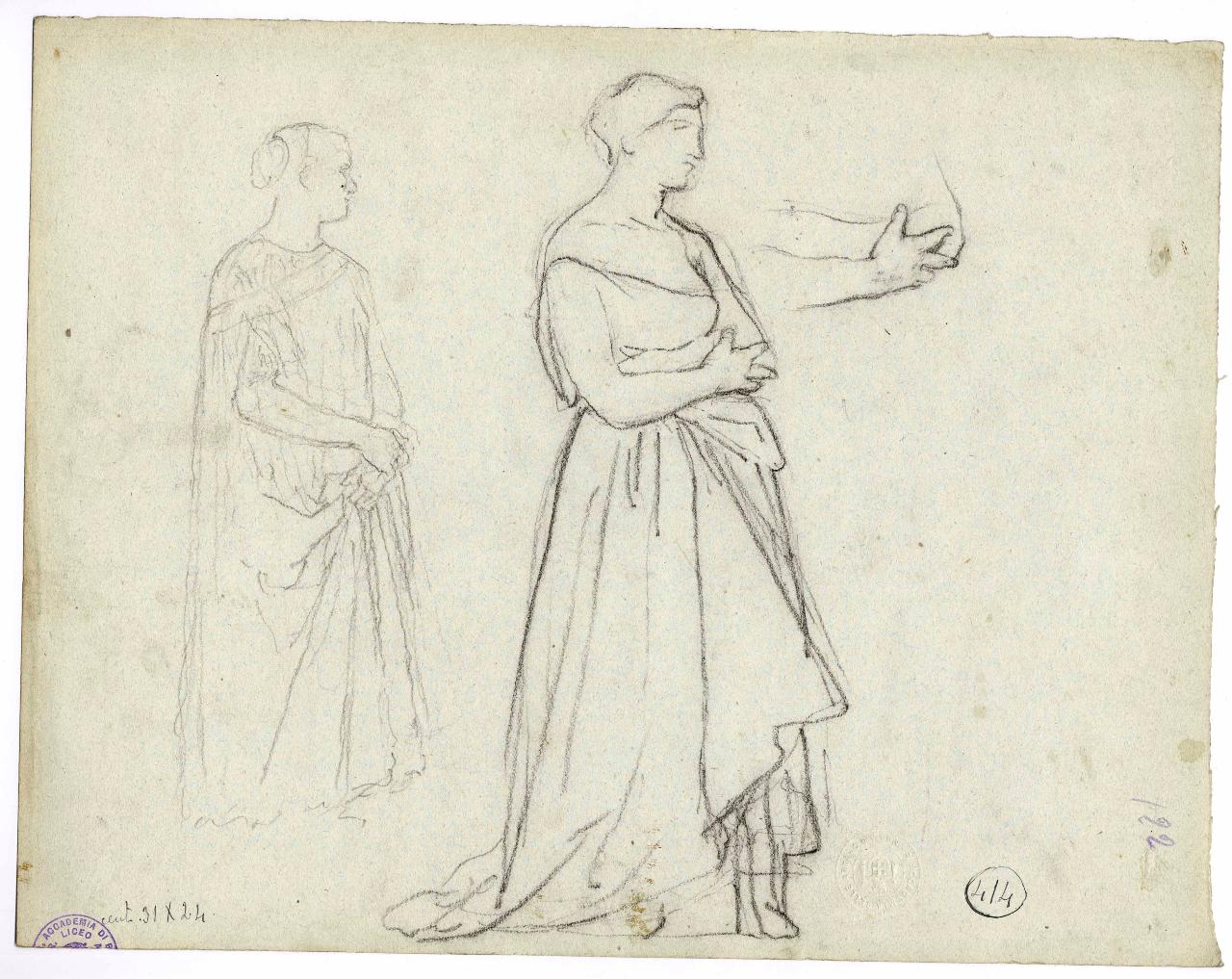 Due studi di donna all'impiedi, figure femminili (disegno) di Hayez, Francesco (metà sec. XIX)