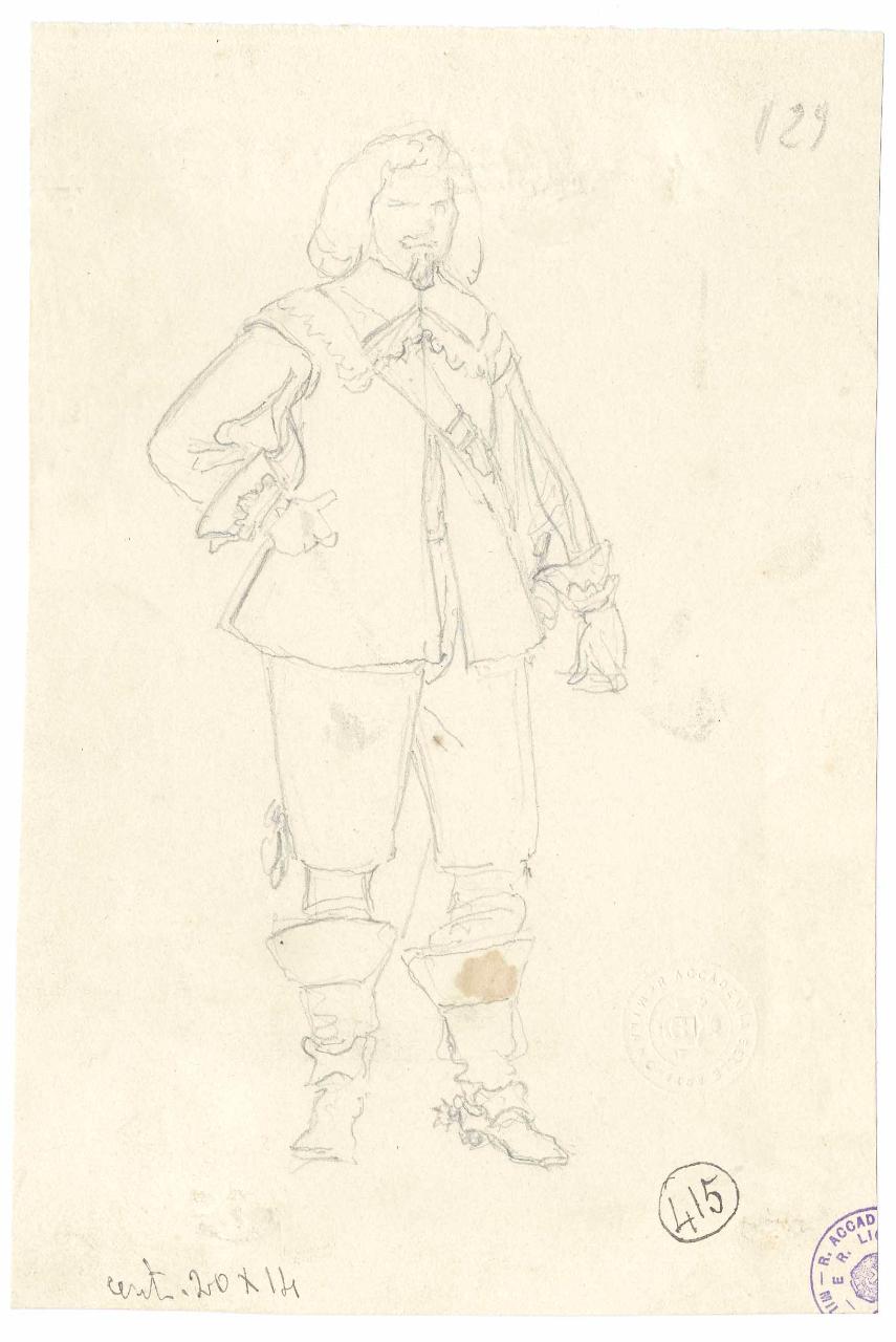 Don Rodrigo (?). Studi per l'illustrazione dei Promessi sposi, figura maschile (disegno) di Hayez, Francesco (metà sec. XIX)