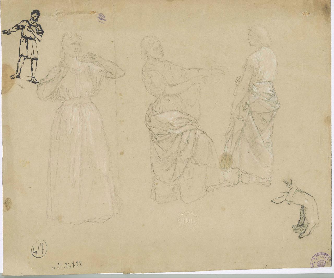 Figure femminili in attitudini diverse, figure femminili (disegno) di Hayez, Francesco (metà sec. XIX)