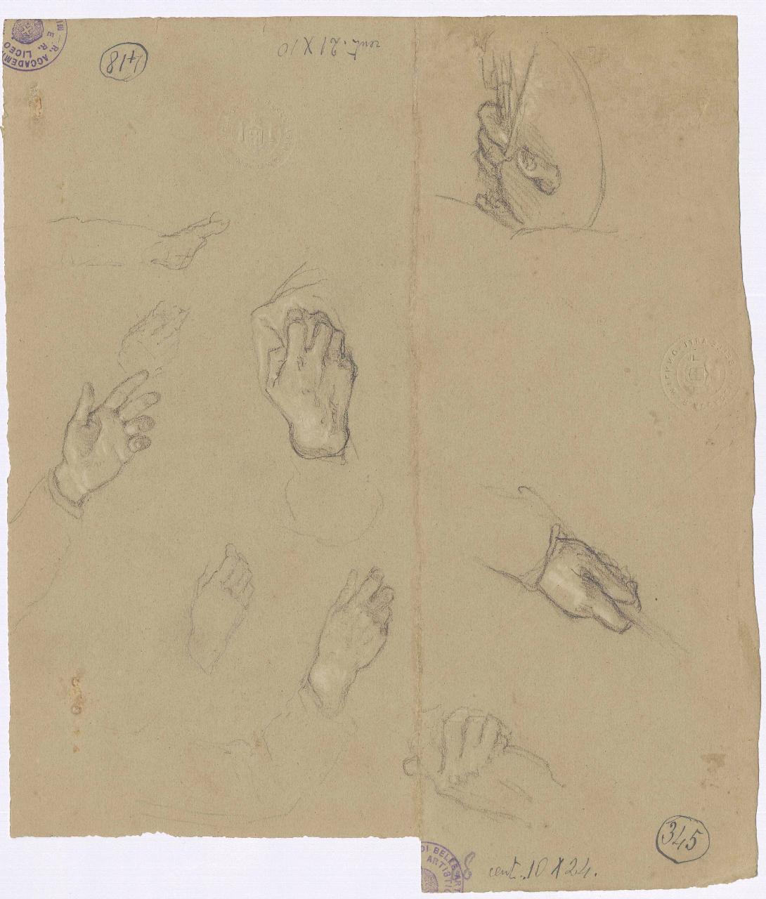 Studi di mani/ Studio di costumi, mani | figura maschile (disegno) di Hayez, Francesco (metà sec. XIX)