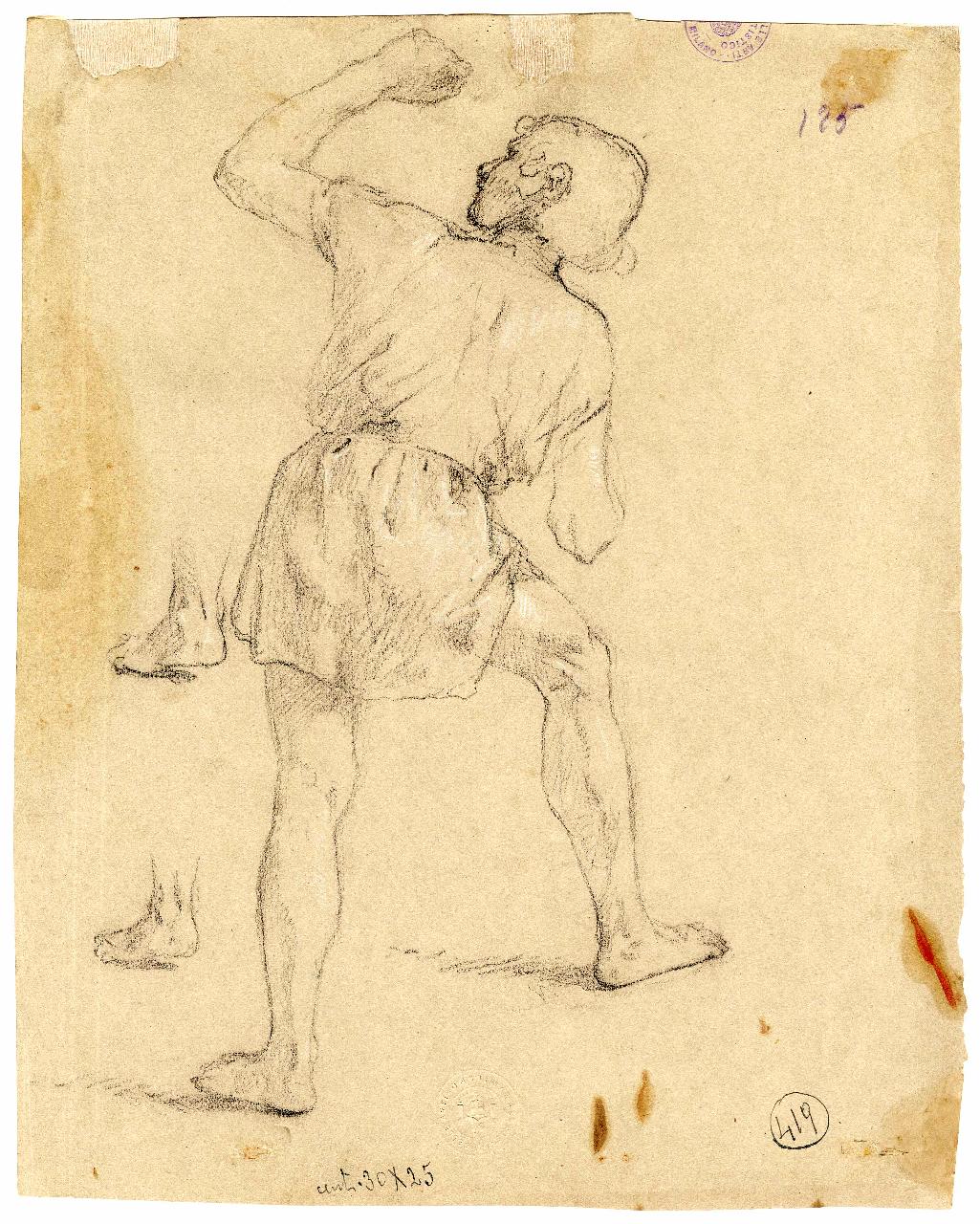 Giovane visto da tergo, figura maschile (disegno) di Hayez, Francesco (metà sec. XIX)