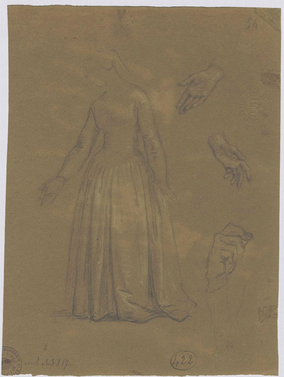 Studio di figura femminile per l'"Alberico da Romano in carcere"/ Donna chinata e figure varie, figura femminile | figure femminili (disegno) di Hayez, Francesco (metà sec. XIX)
