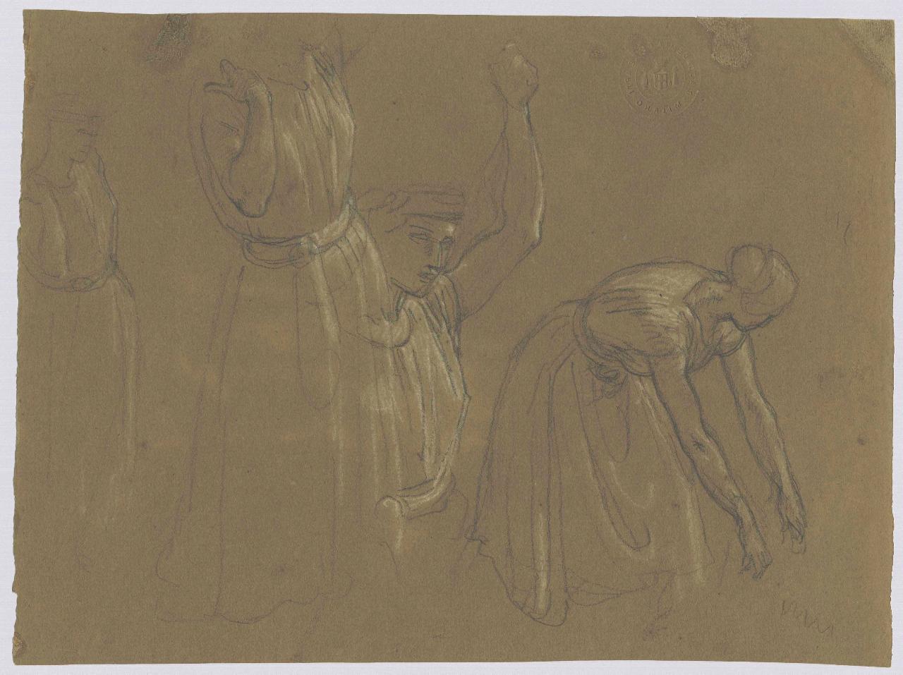 Donna chinata e figure varie, figure femminili (disegno) di Hayez, Francesco (metà sec. XIX)