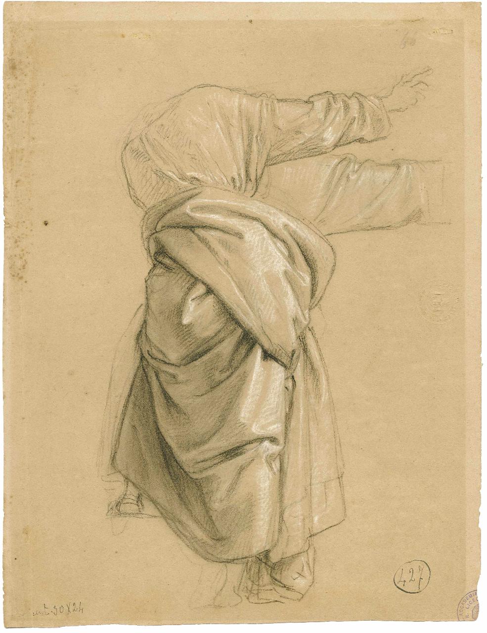 Studio di panneggio, panneggio (disegno) di Hayez, Francesco (metà sec. XIX)