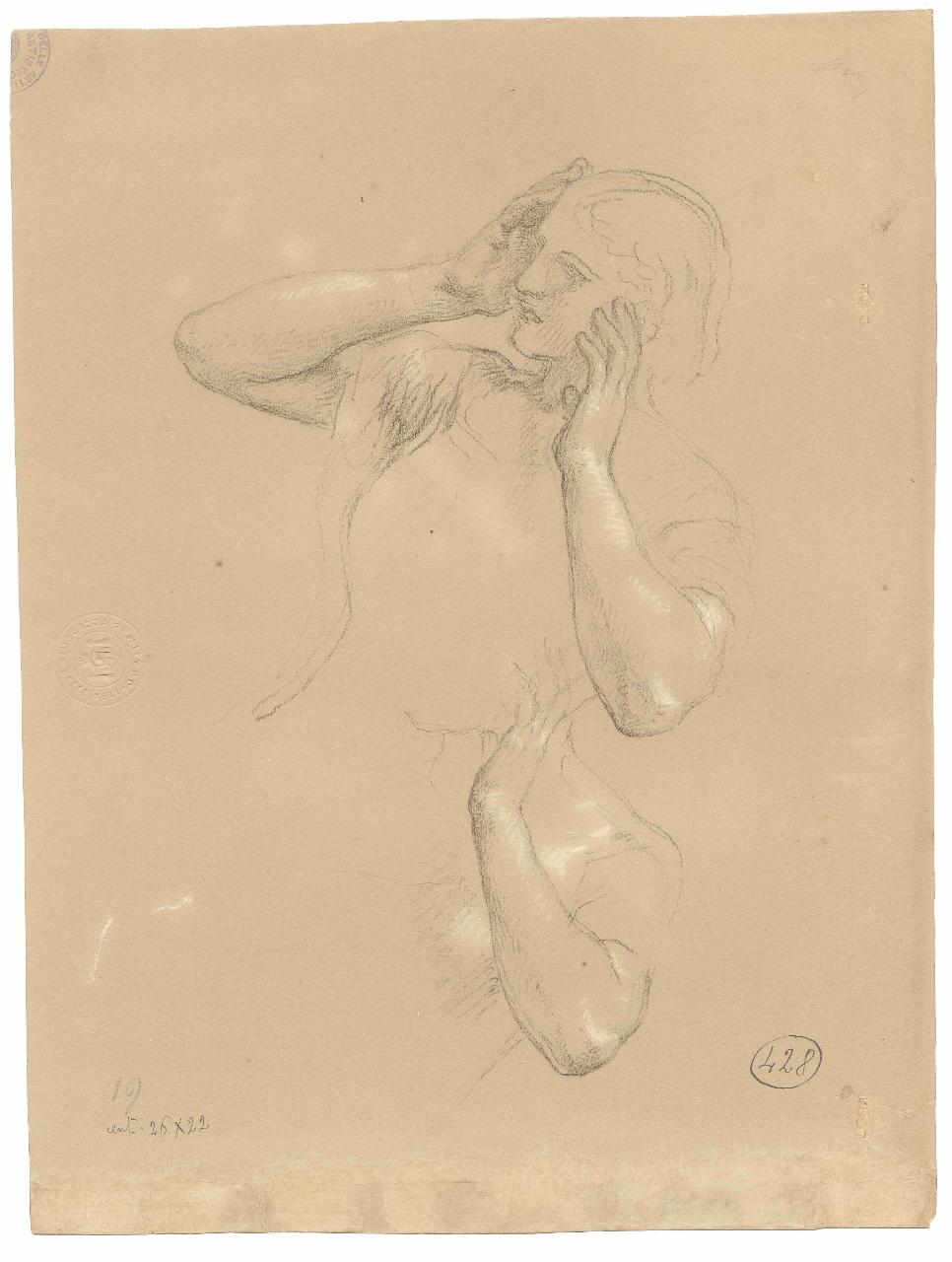 Mezza figura di donna e studio di braccio/ nuda distesa, figura femminile e braccio | nudo femminile (disegno) di Hayez, Francesco (metà sec. XIX)