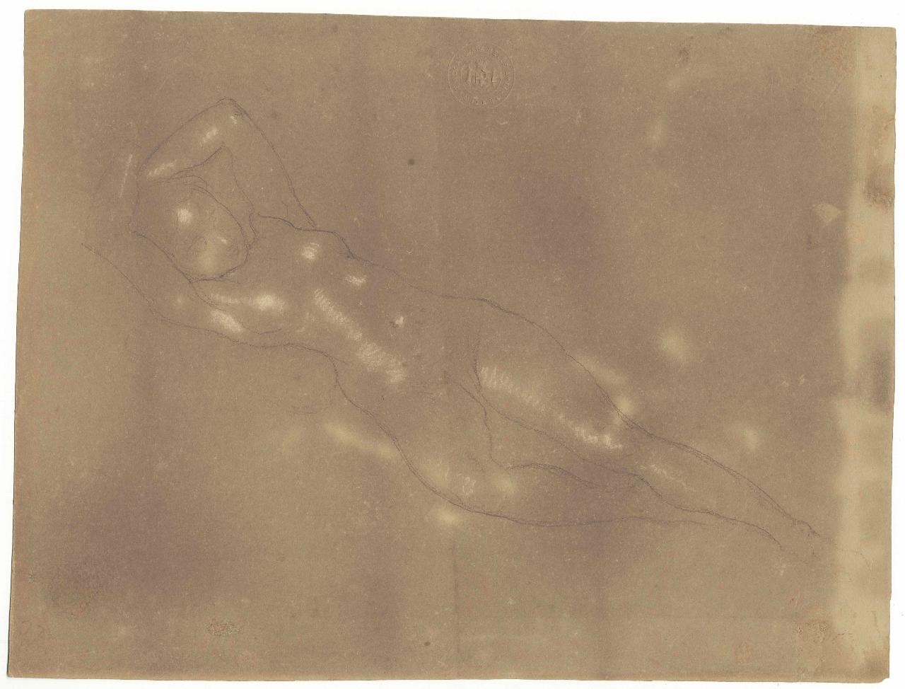 nuda distesa, nudo femminile (disegno) di Hayez, Francesco (metà sec. XIX)