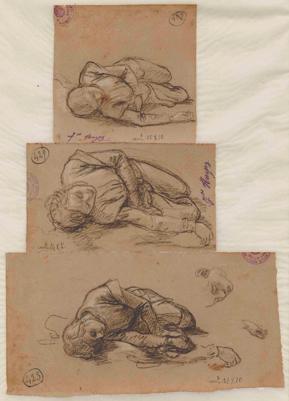 Giovinetto caduto, figura maschile (disegno) di Hayez, Francesco (metà sec. XIX)