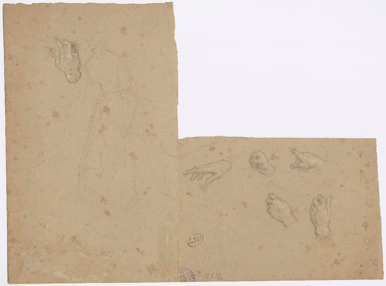 Studio di mani, mani (disegno) di Hayez, Francesco (metà sec. XIX)