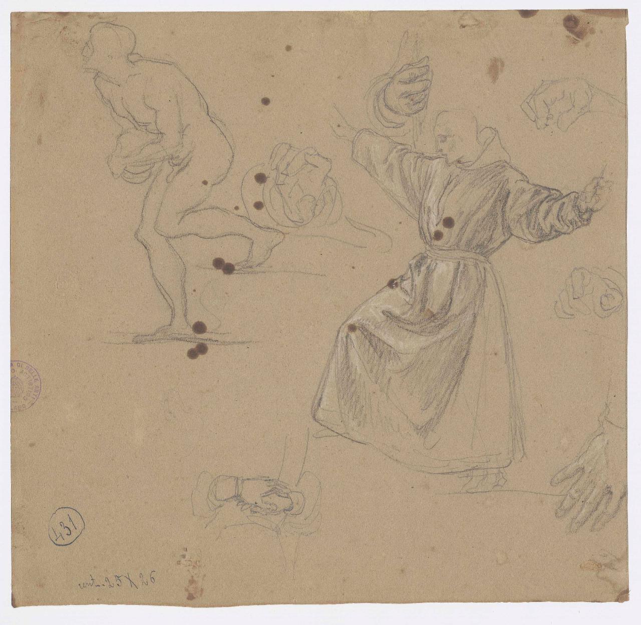 Studi per la "Sete dei Crociati"/ Studio di ignudi, figure maschili | nudi maschili (disegno) di Hayez, Francesco (metà sec. XIX)