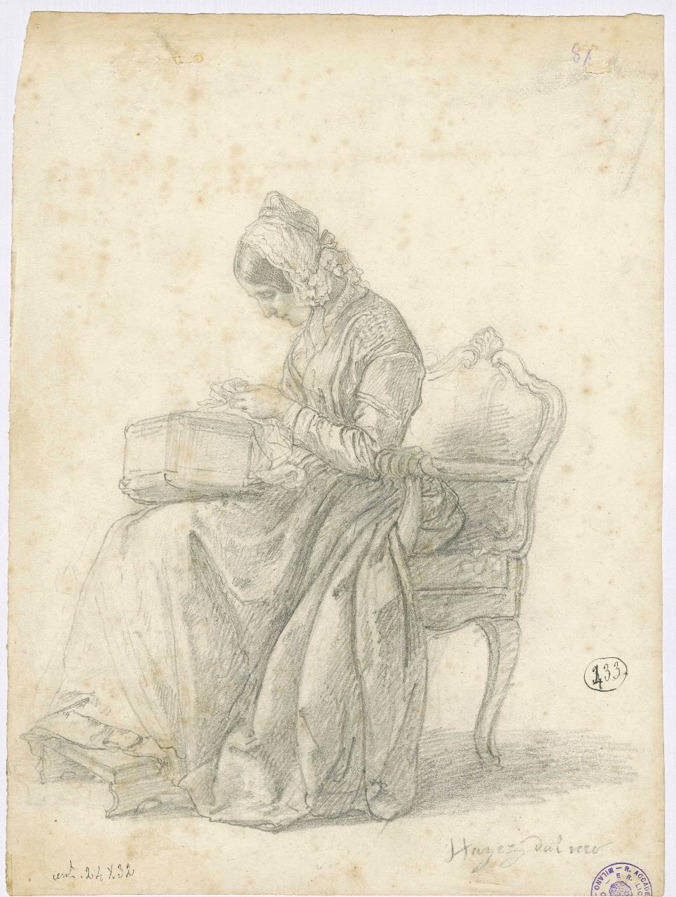 Ritratto della moglie, ritratto femminile (disegno) di Hayez, Francesco (metà sec. XIX)