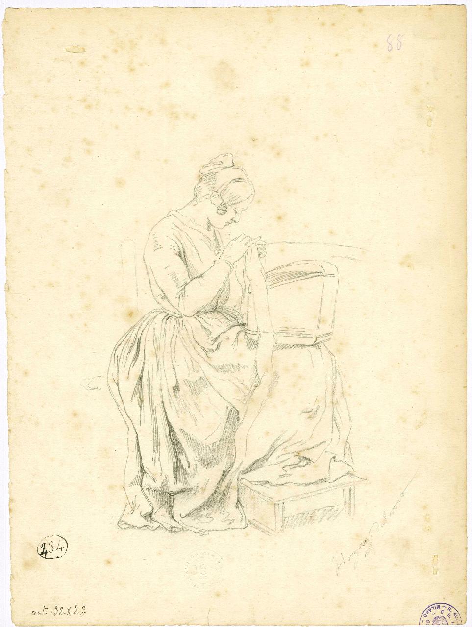 Ritratto della moglie, ritratto femminile (disegno) di Hayez, Francesco (metà sec. XIX)