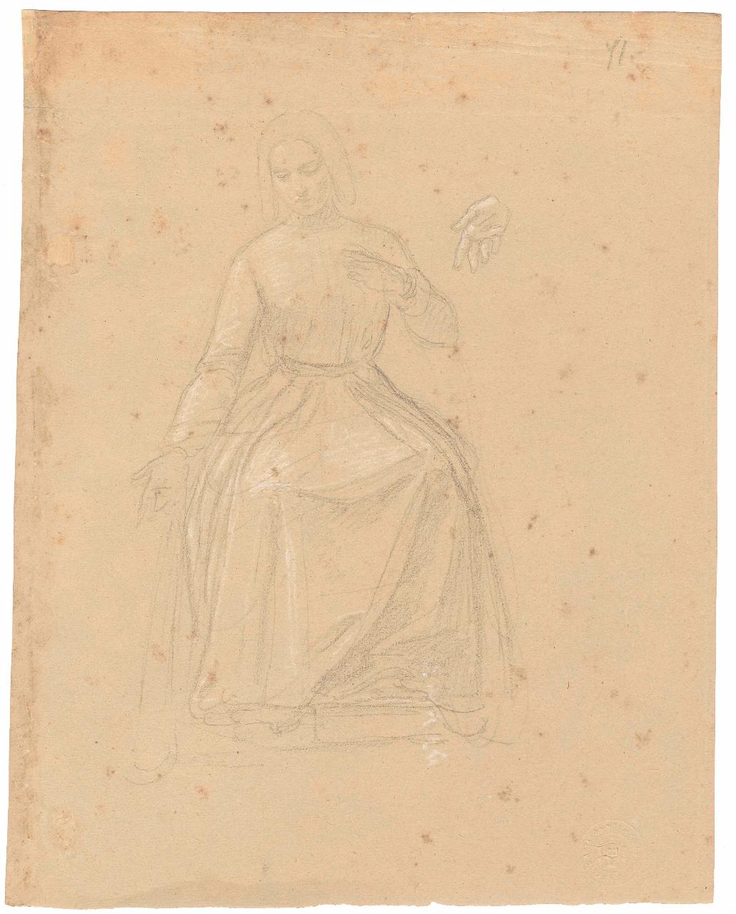 Donna seduta, figura femminile seduta (disegno) di Hayez, Francesco (metà sec. XIX)