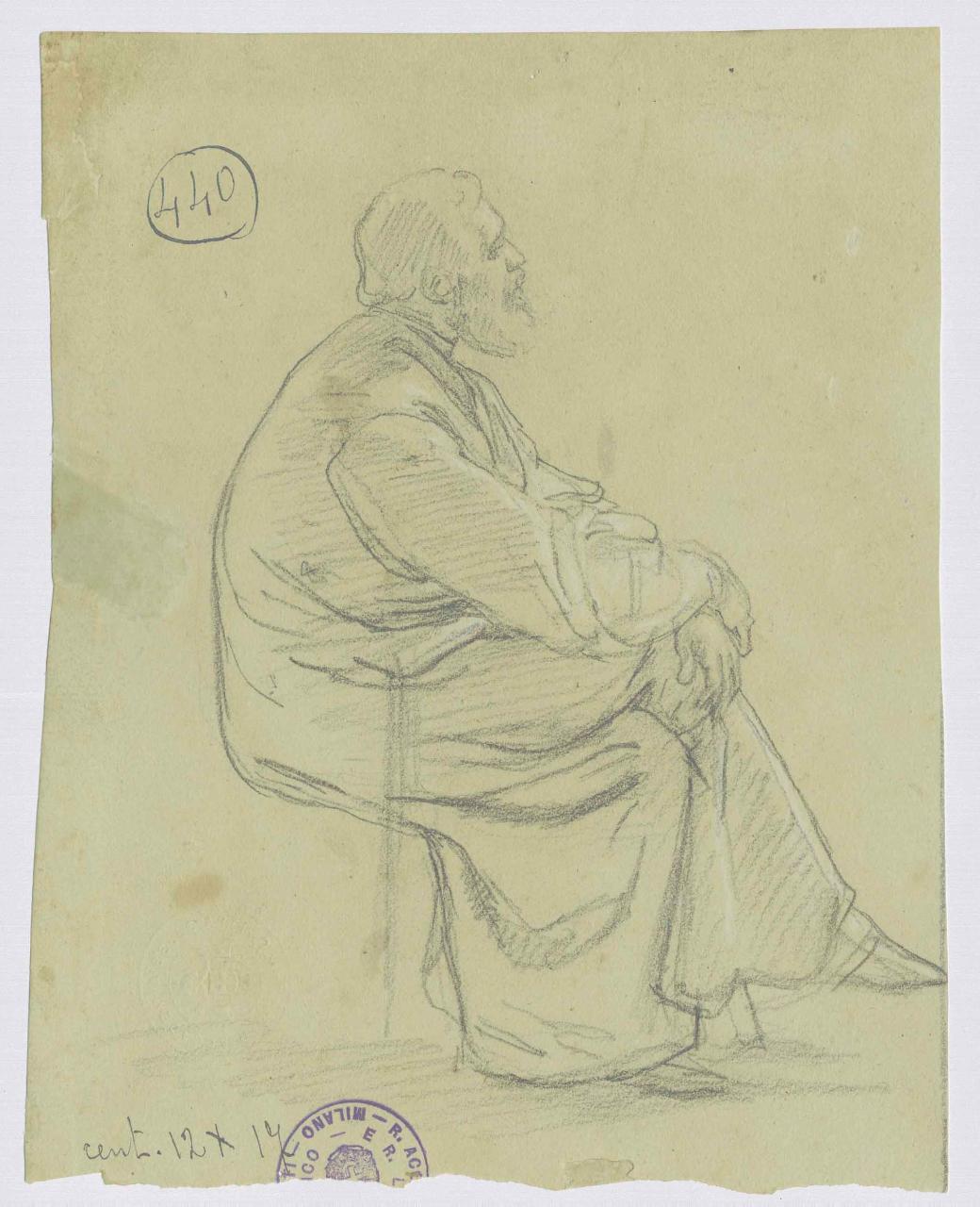 Personaggio seduto/ Ignuda, figura maschile seduta | nudo femminile (disegno) di Hayez, Francesco (metà sec. XIX)