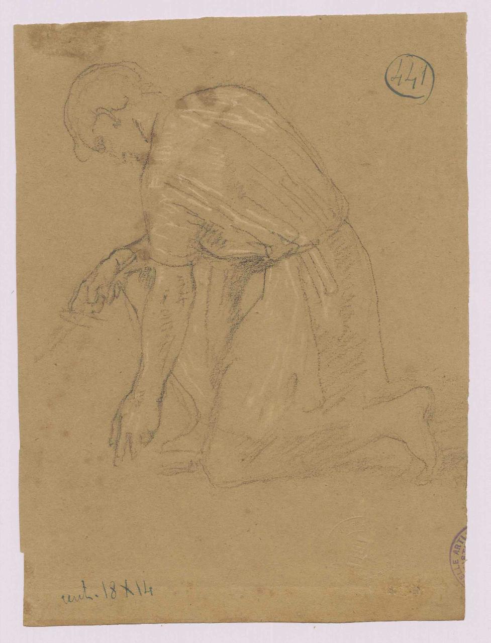 Giovane in ginocchio, figura maschile inginocchiata (disegno) di Hayez, Francesco (metà sec. XIX)