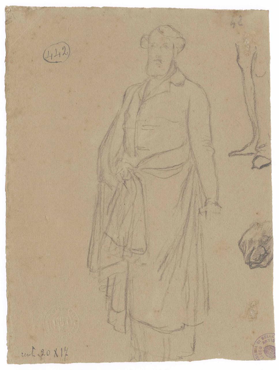 Personaggi all'impiedi (Studio per ritratto), figure maschili, mano (disegno) di Hayez, Francesco (metà sec. XIX)