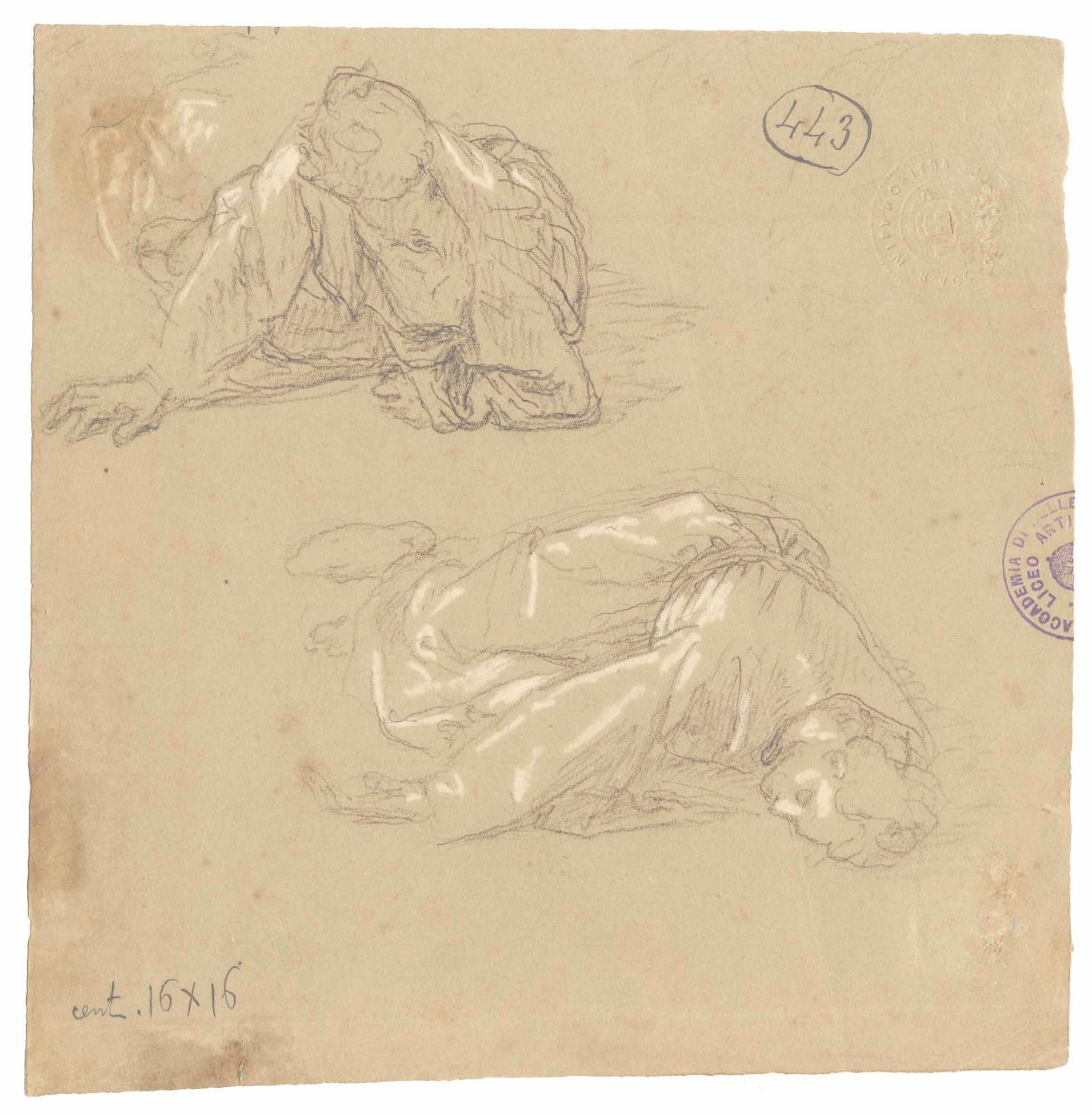 Figure distese/ Giovane ignudo, figure distese | nudo maschile (disegno) di Hayez, Francesco (metà sec. XIX)