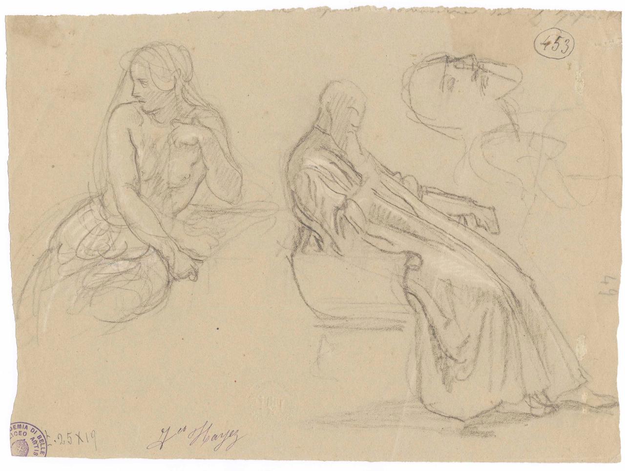 Studi di figure (patrizio veneto seduto e ignudo)/ Schizzo di figure, figure maschili e figura femminile| figure maschili (disegno) di Hayez, Francesco (metà sec. XIX)