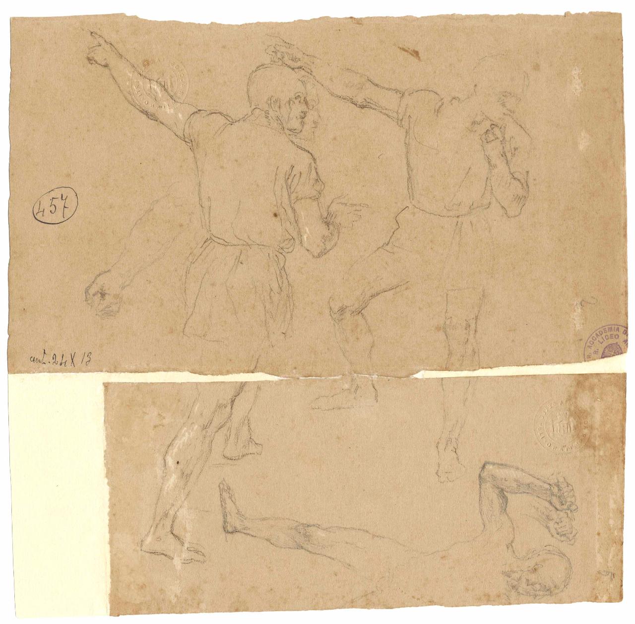 Figura di giovane sdraiata/ Figura di ignudo, figura femminile sdraiata | Nudo maschile (disegno) di Hayez, Francesco (metà sec. XIX)