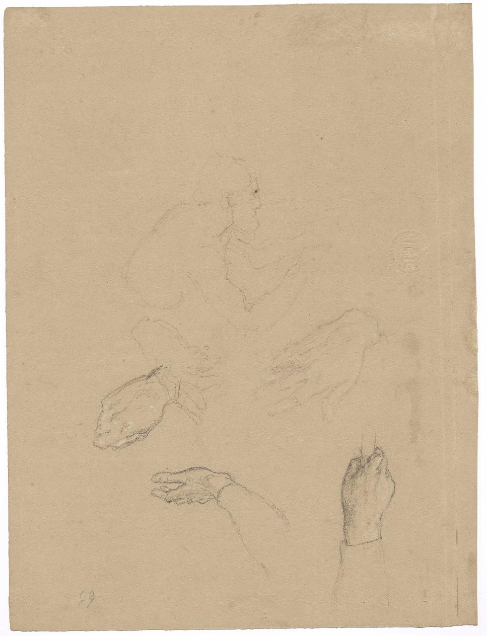 Schizzi di figure e mani, figure, mani (disegno) di Hayez, Francesco (metà sec. XIX)