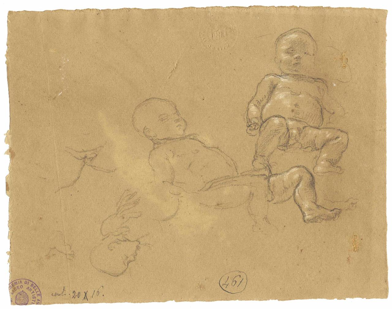 Studi di putti, putti (disegno) di Hayez, Francesco (metà sec. XIX)