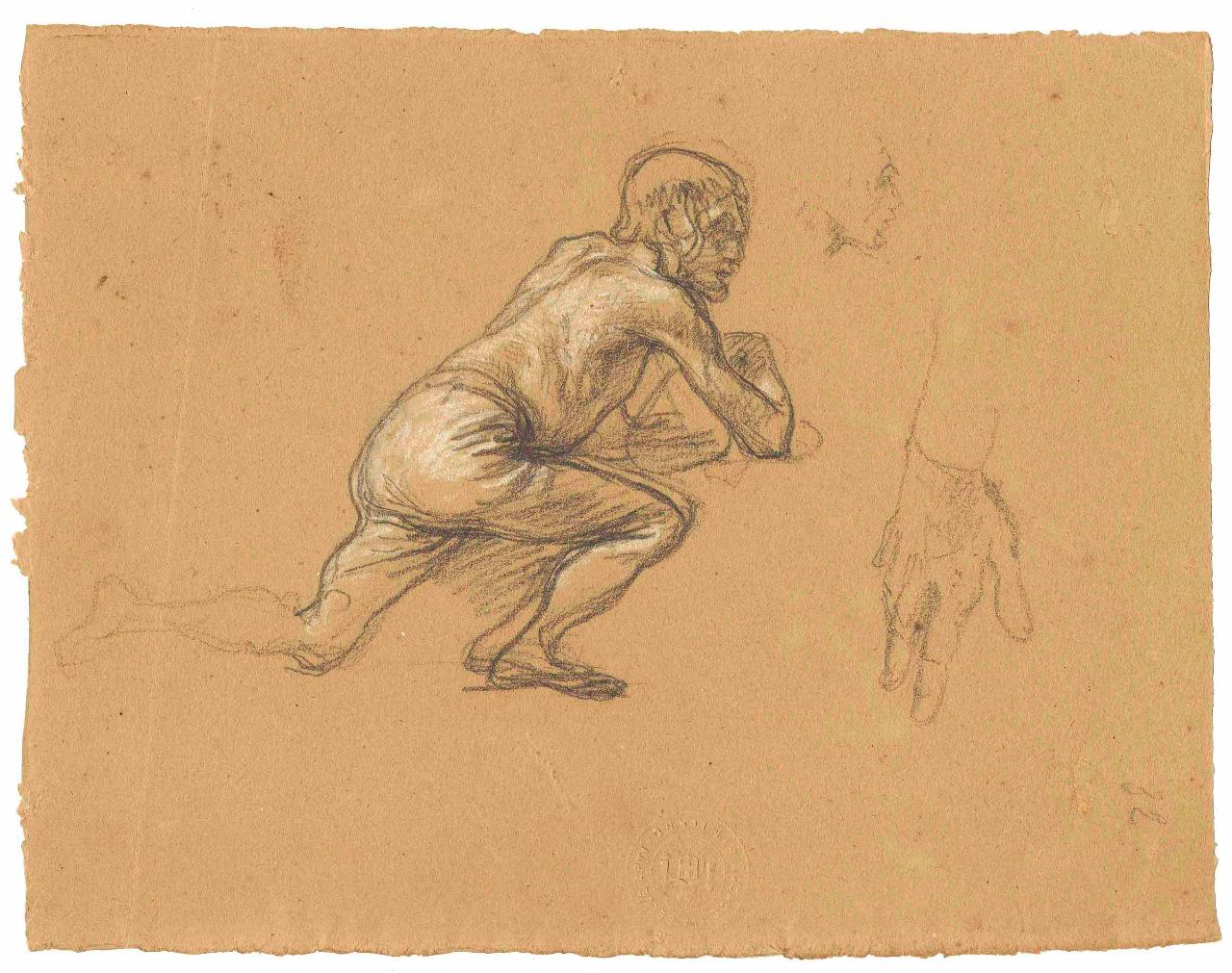 Giovinetto in ginocchio, giovane in ginocchio (disegno) di Hayez, Francesco (metà sec. XIX)