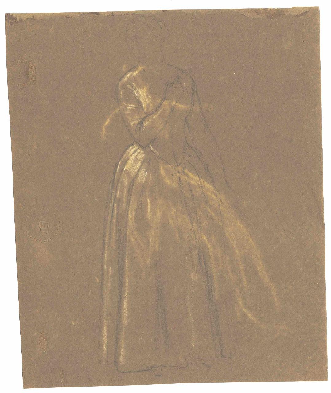 Figura di donna all'impiedi, figura femminile in piedi (disegno) di Hayez, Francesco (metà sec. XIX)