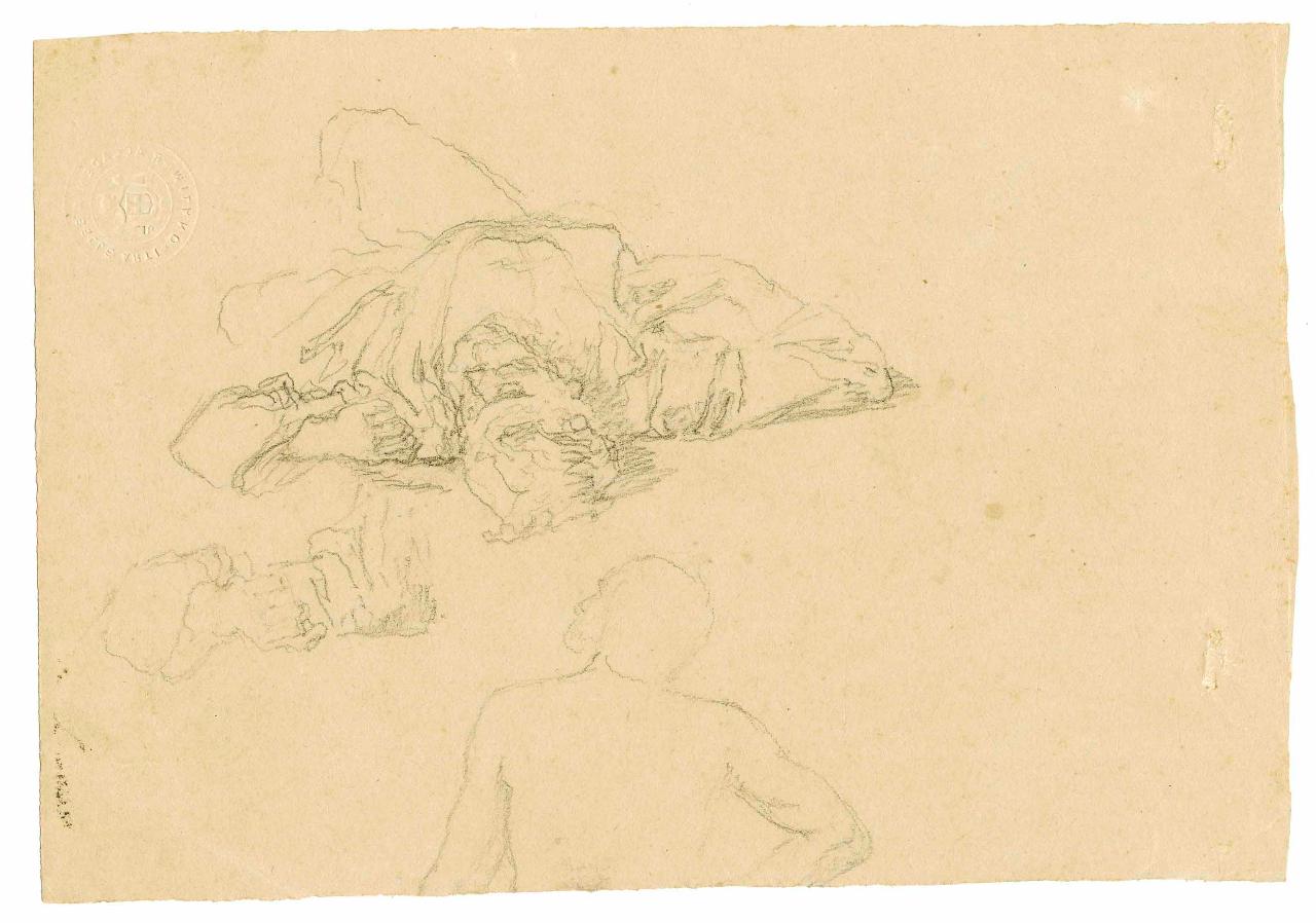 Figura di caduto in iscorcio e mezza figura virile, figure maschili (disegno) di Hayez, Francesco (metà sec. XIX)