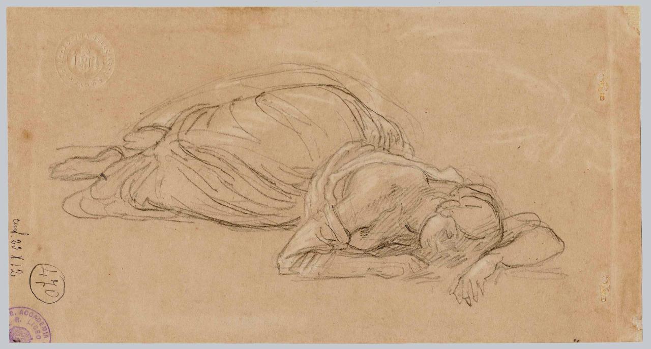 Figura di donna caduta/ Figura di donna caduta, figura femminile sdraiata | figura femminile sdraiata (disegno) di Hayez, Francesco (metà sec. XIX)