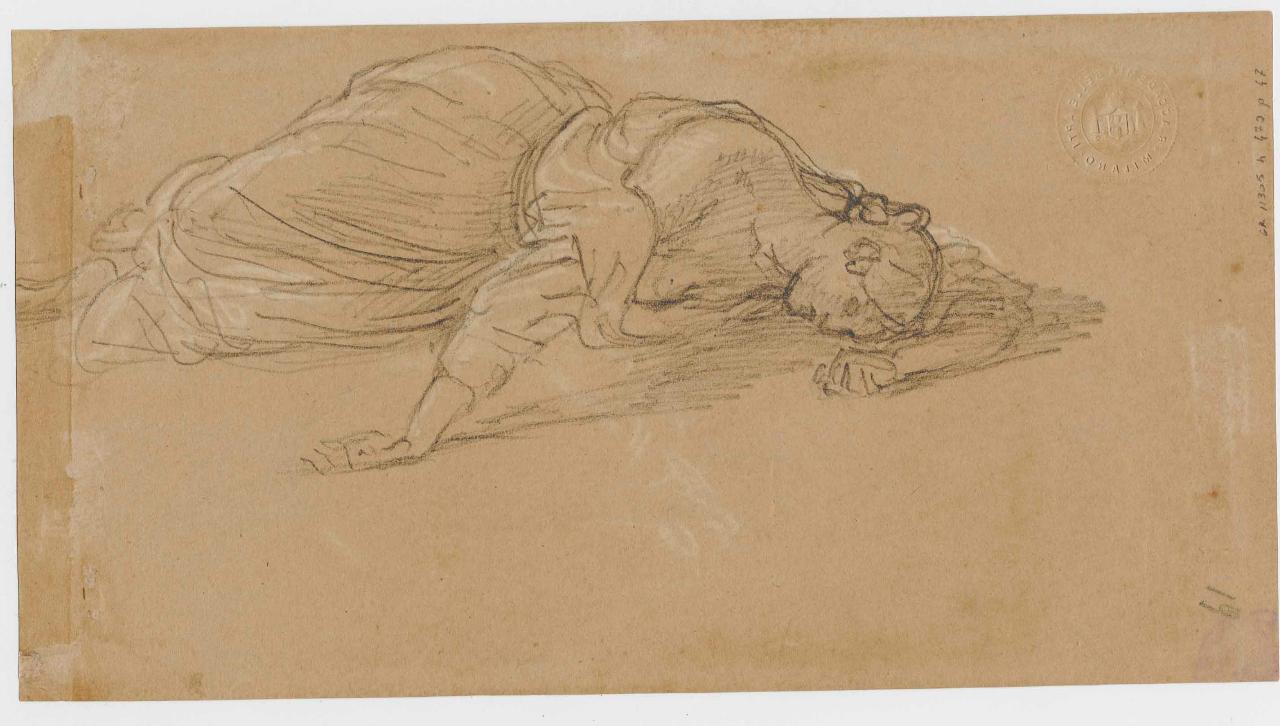 Figura di donna caduta, figura femminile sdraiata (disegno) di Hayez, Francesco (metà sec. XIX)