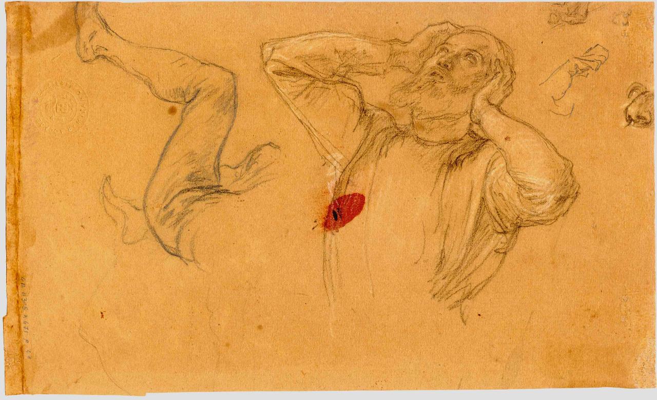 Studio di vegliardo e arti inferiori di figura, figura maschile, vecchio (disegno) di Hayez, Francesco (metà sec. XIX)