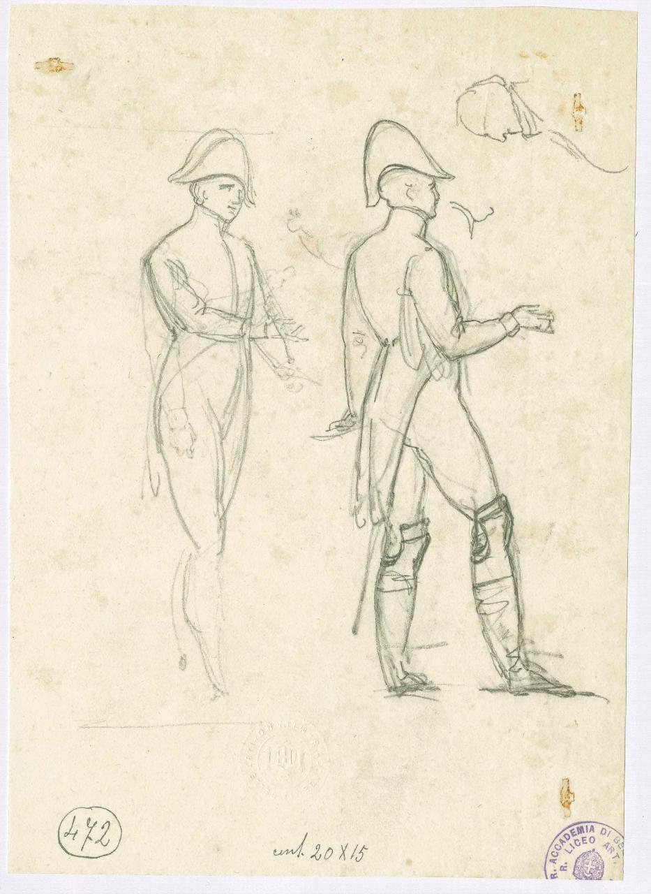 Schizzo di soldati napoleonici, figure maschili, soldati (disegno) di Hayez, Francesco (metà sec. XIX)