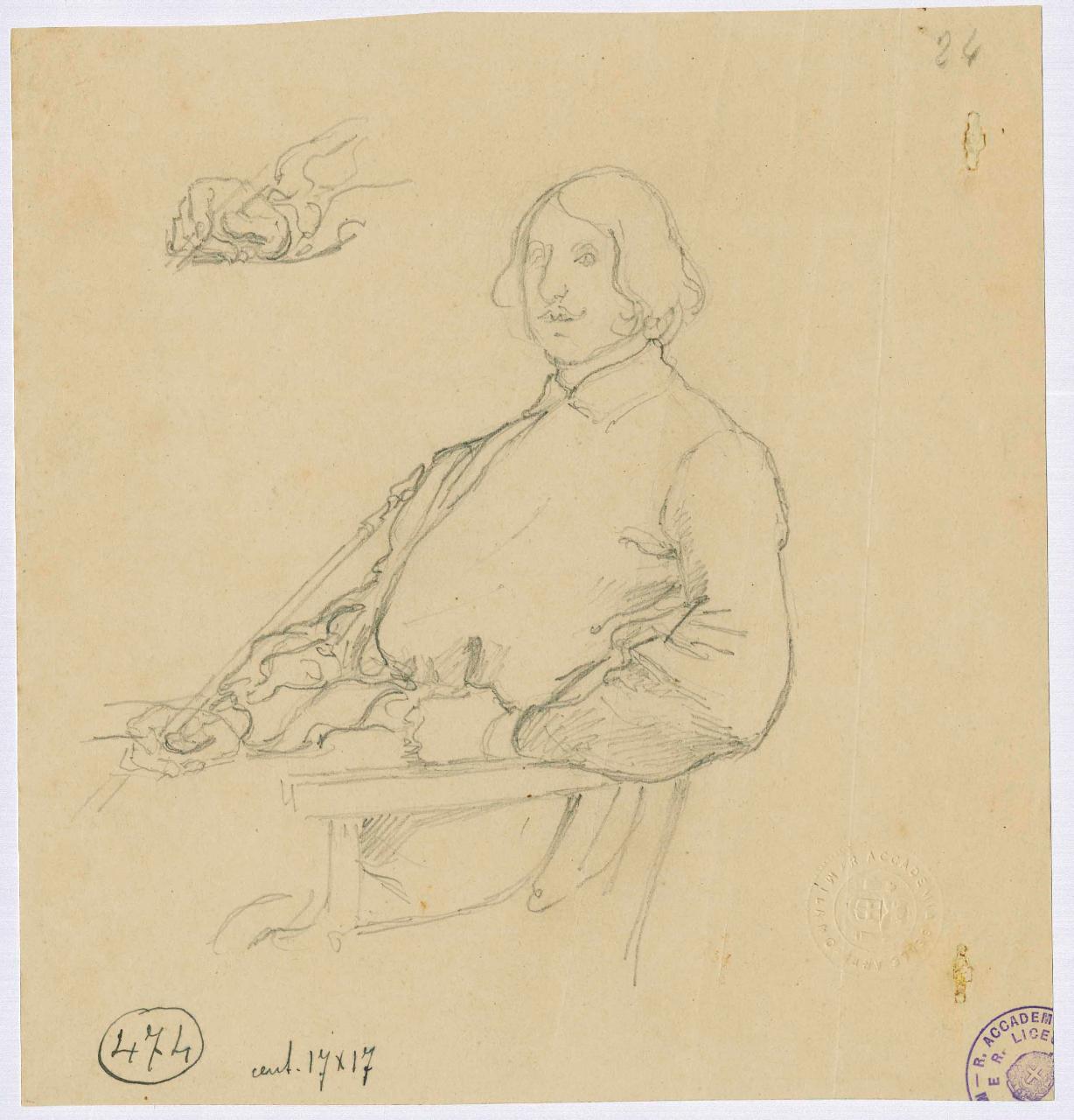 Schizzo di personaggio seduto per ritratto, figura maschile, ritratto (disegno) di Hayez, Francesco (metà sec. XIX)