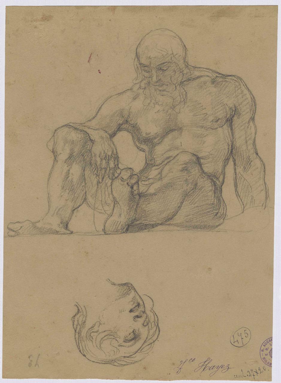 Il Tempo (Altlante?) e testina di fanciullo, allegoria, testa (disegno) di Hayez, Francesco (metà sec. XIX)