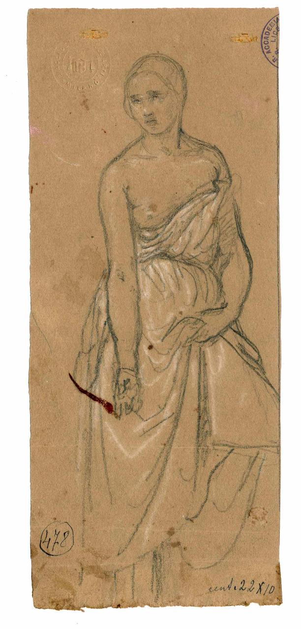Studio di figura di donna all'impiedi, figura femminile in piedi (disegno) di Hayez, Francesco (metà sec. XIX)