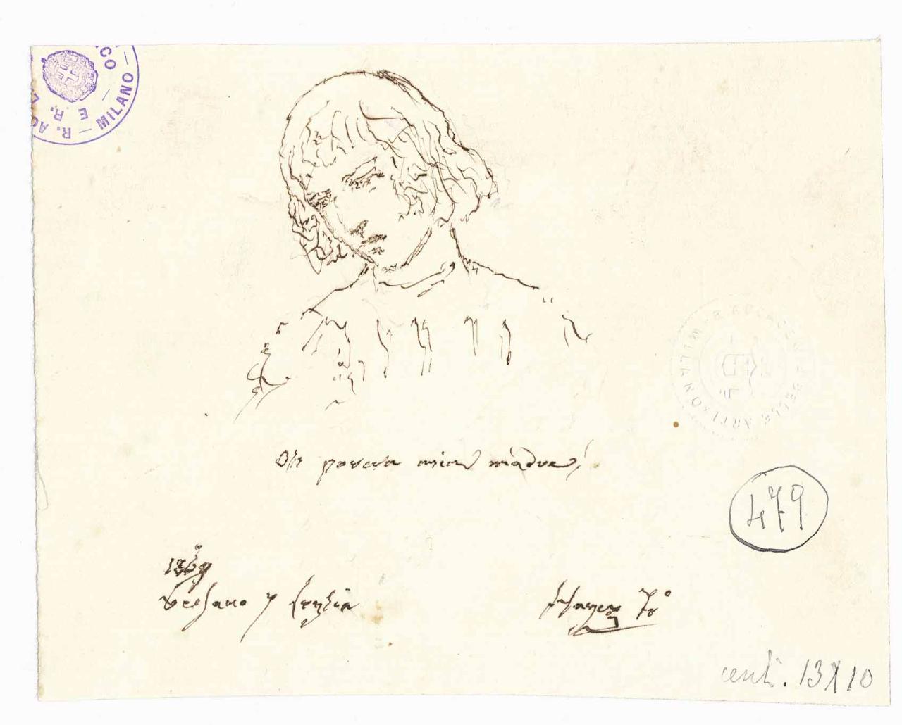 Schizzo di giovinetto (Autoritratto?), figura maschile (disegno) di Hayez, Francesco (metà sec. XIX)